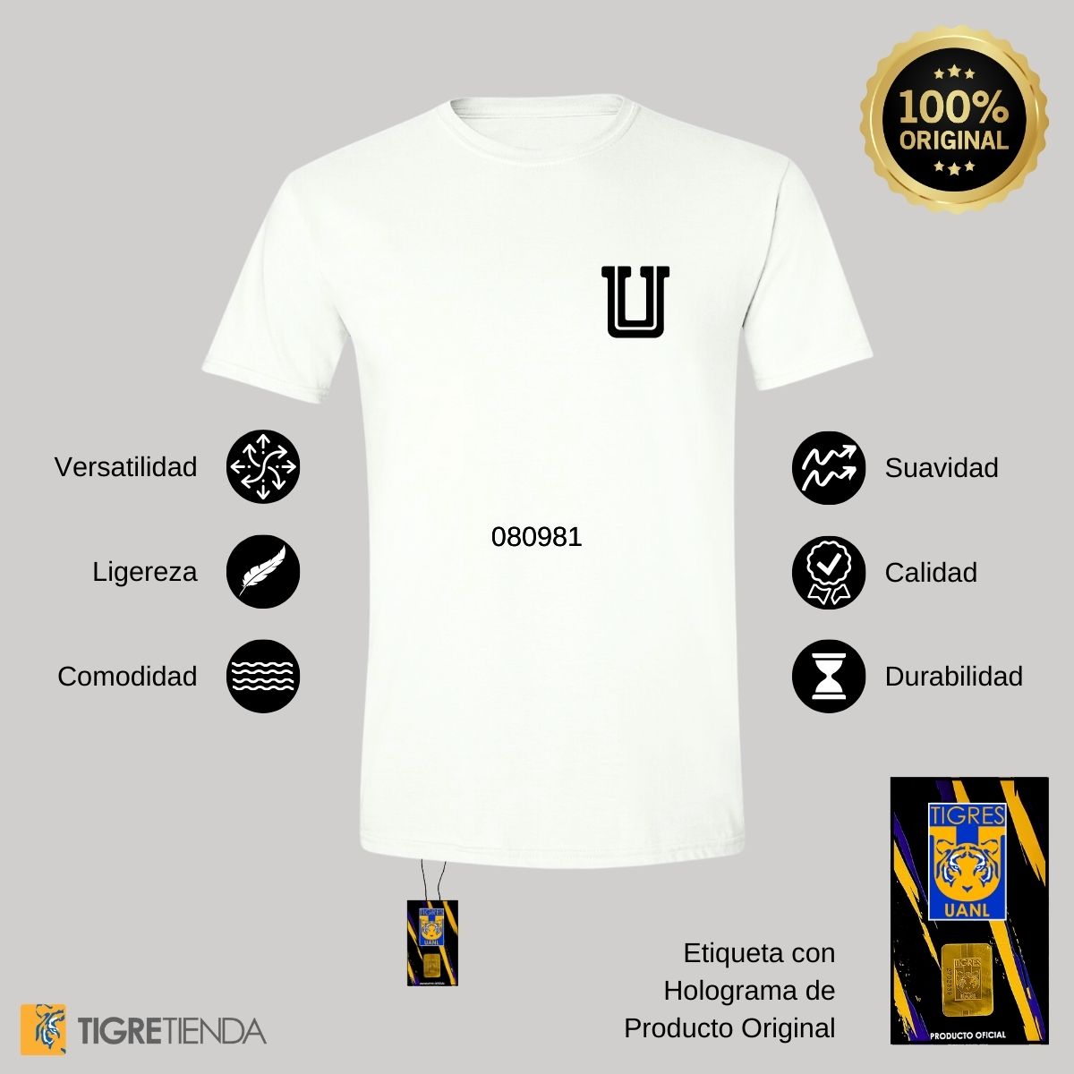 Playera Hombre Tigres UANL Logo U Combinado