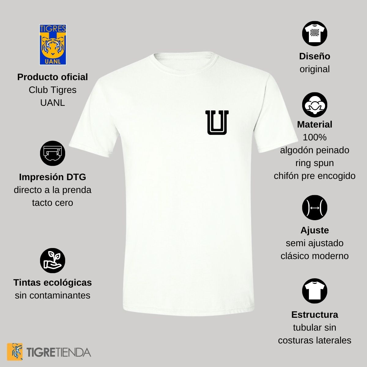 Playera Hombre Tigres UANL Logo U Combinado