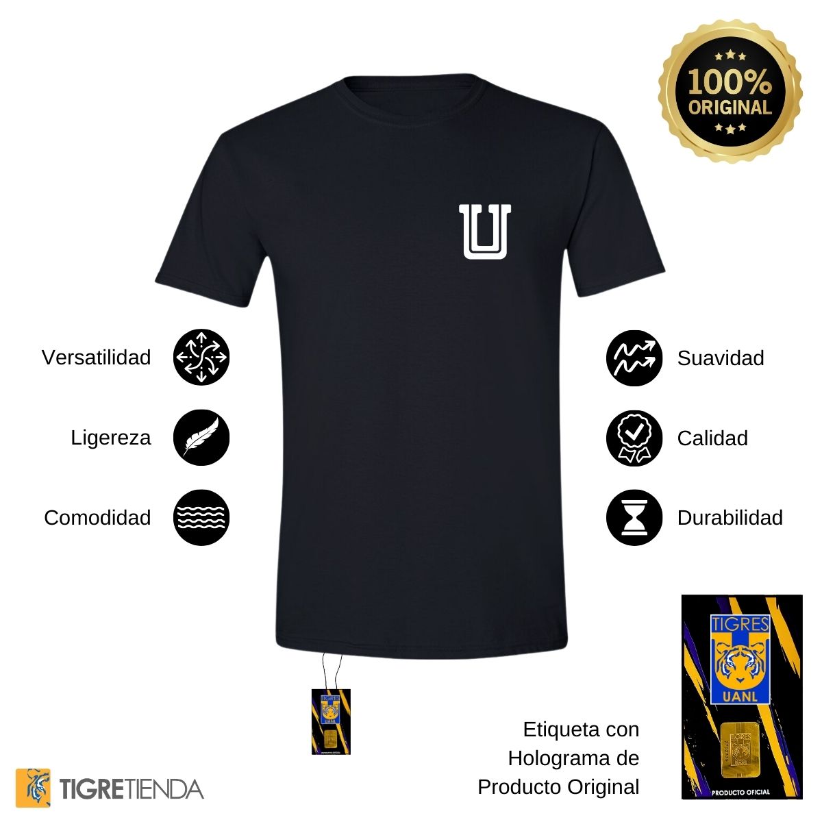 Playera Hombre Tigres UANL Logo U Combinado