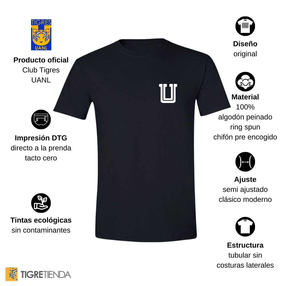 Playera Hombre Tigres UANL Logo U Combinado