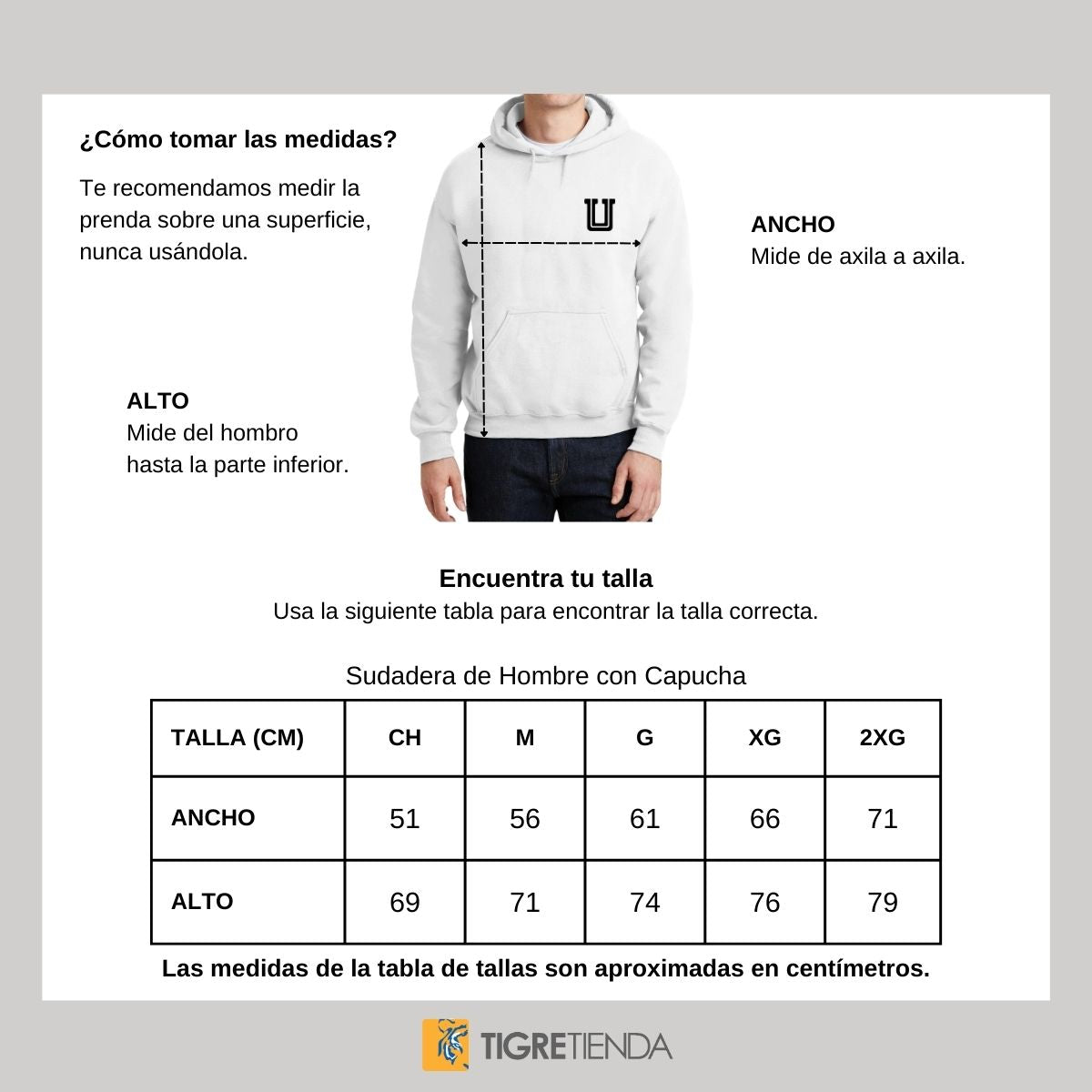 Sudadera Hombre Hoodie Tigres UANL Logo U Combinado