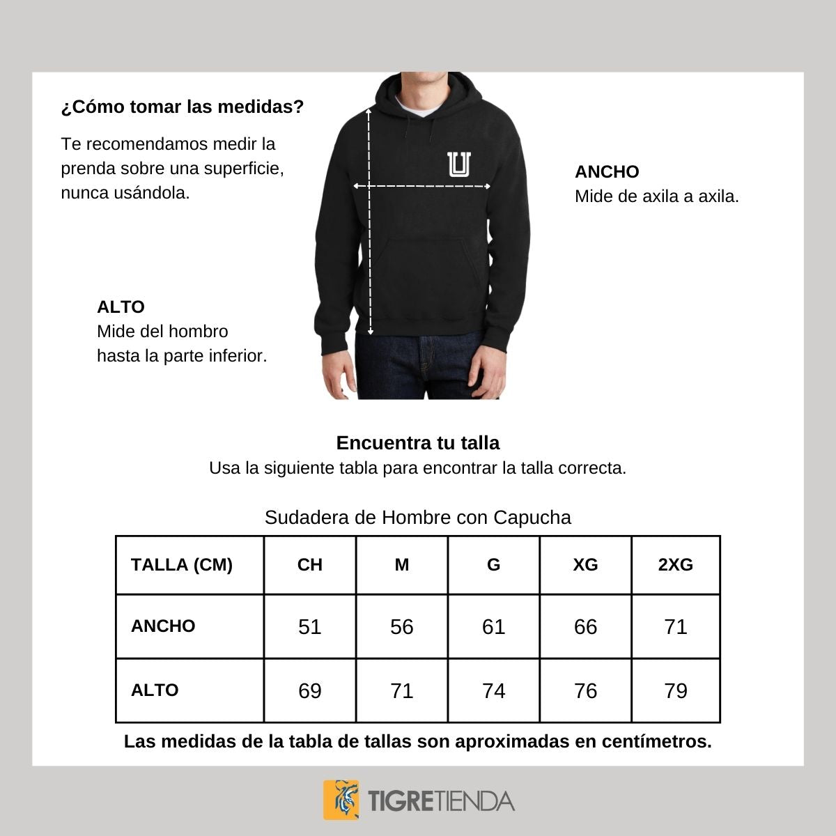 Sudadera Hombre Hoodie Tigres UANL Logo U Combinado