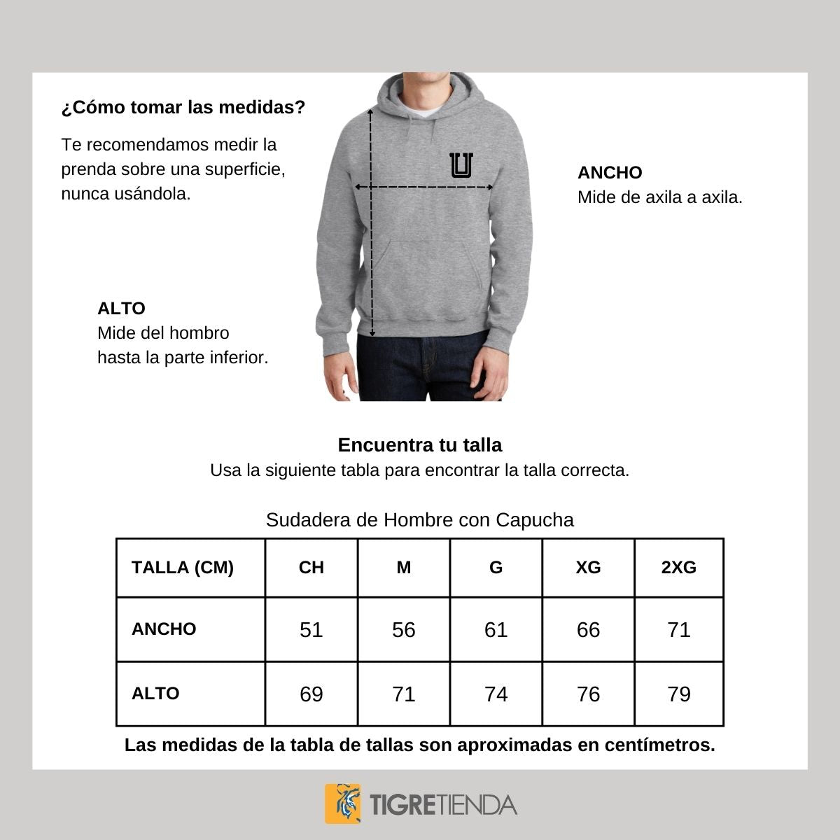 Sudadera Hombre Hoodie Tigres UANL Logo U Combinado