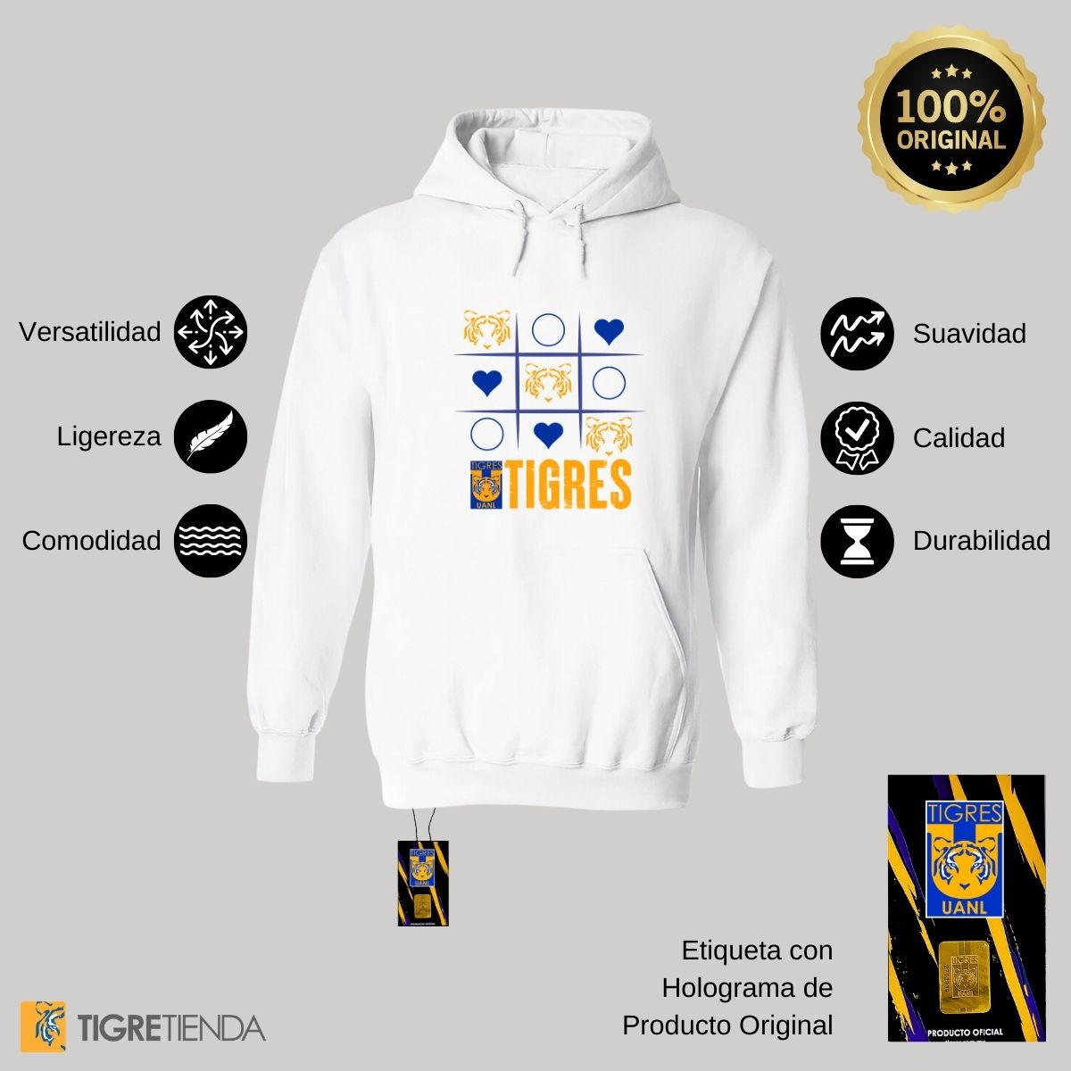 Sudadera Hombre Hoodie Tigres UANL Tic Tac Toe