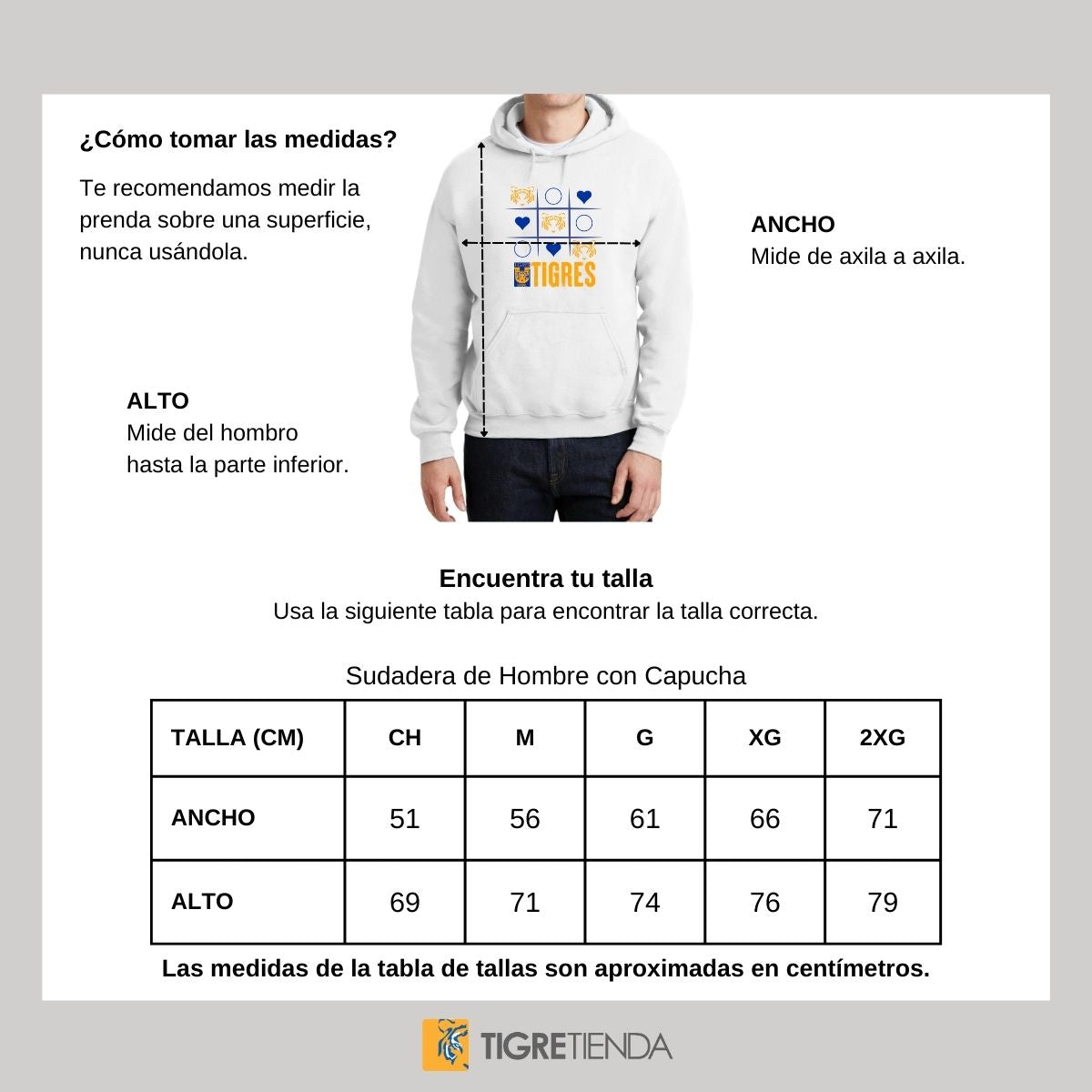 Sudadera Hombre Hoodie Tigres UANL Tic Tac Toe