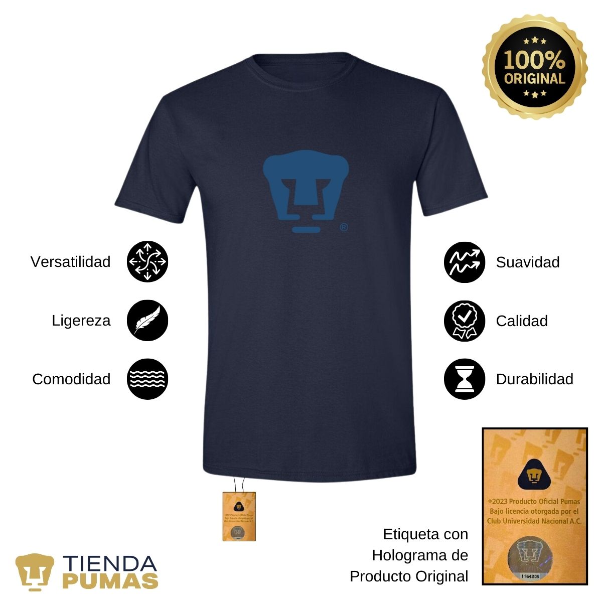 Playera Hombre Pumas UNAM Azul Logo Vinil