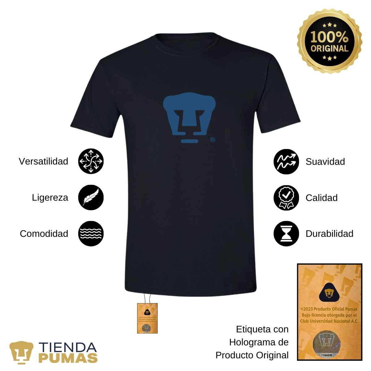 Playera Hombre Pumas UNAM Azul Logo Vinil