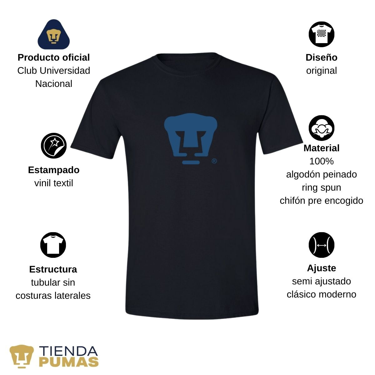 Playera Hombre Pumas UNAM Azul Logo Vinil