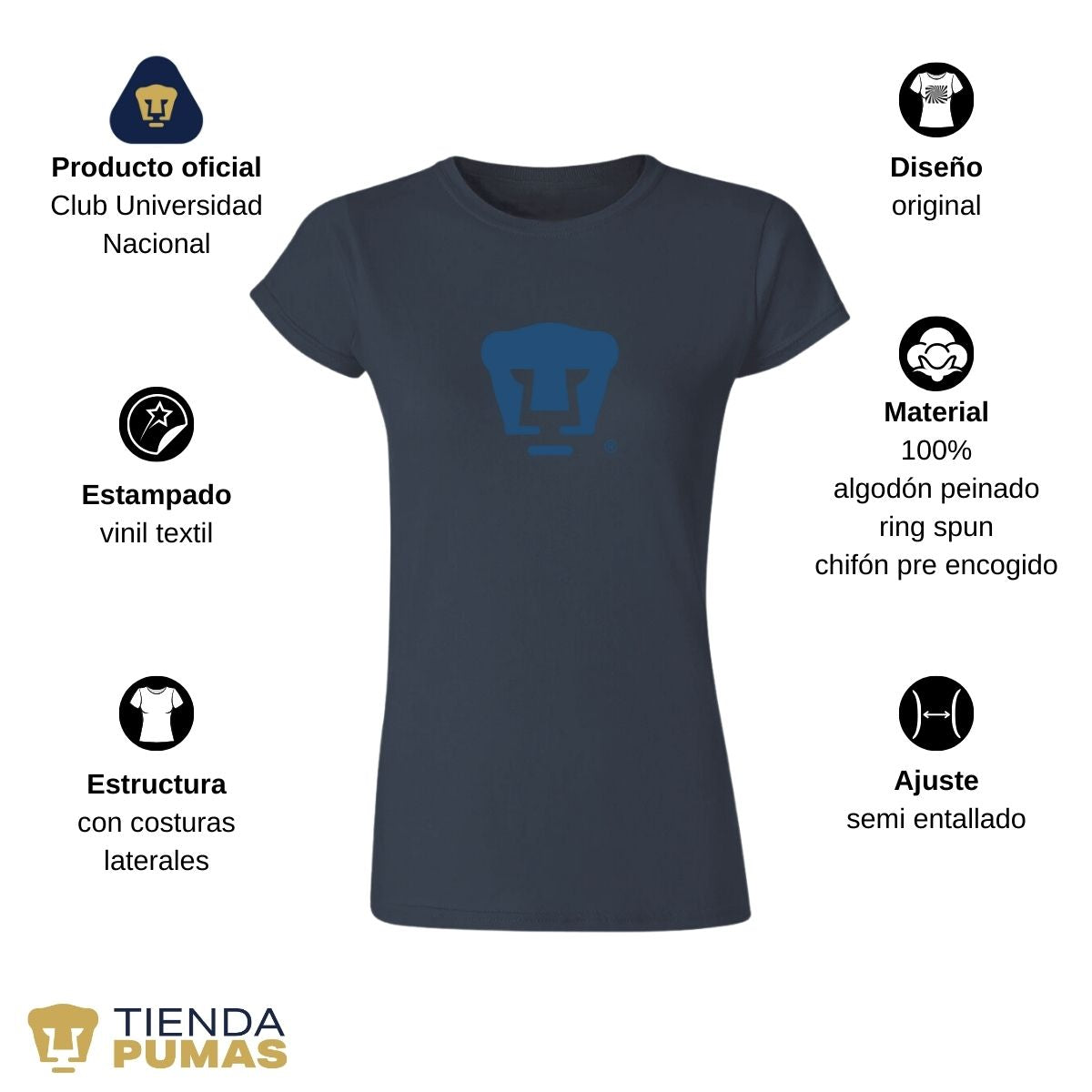 Playera Deportiva Mujer Pumas UNAM Azul Logo Vinil