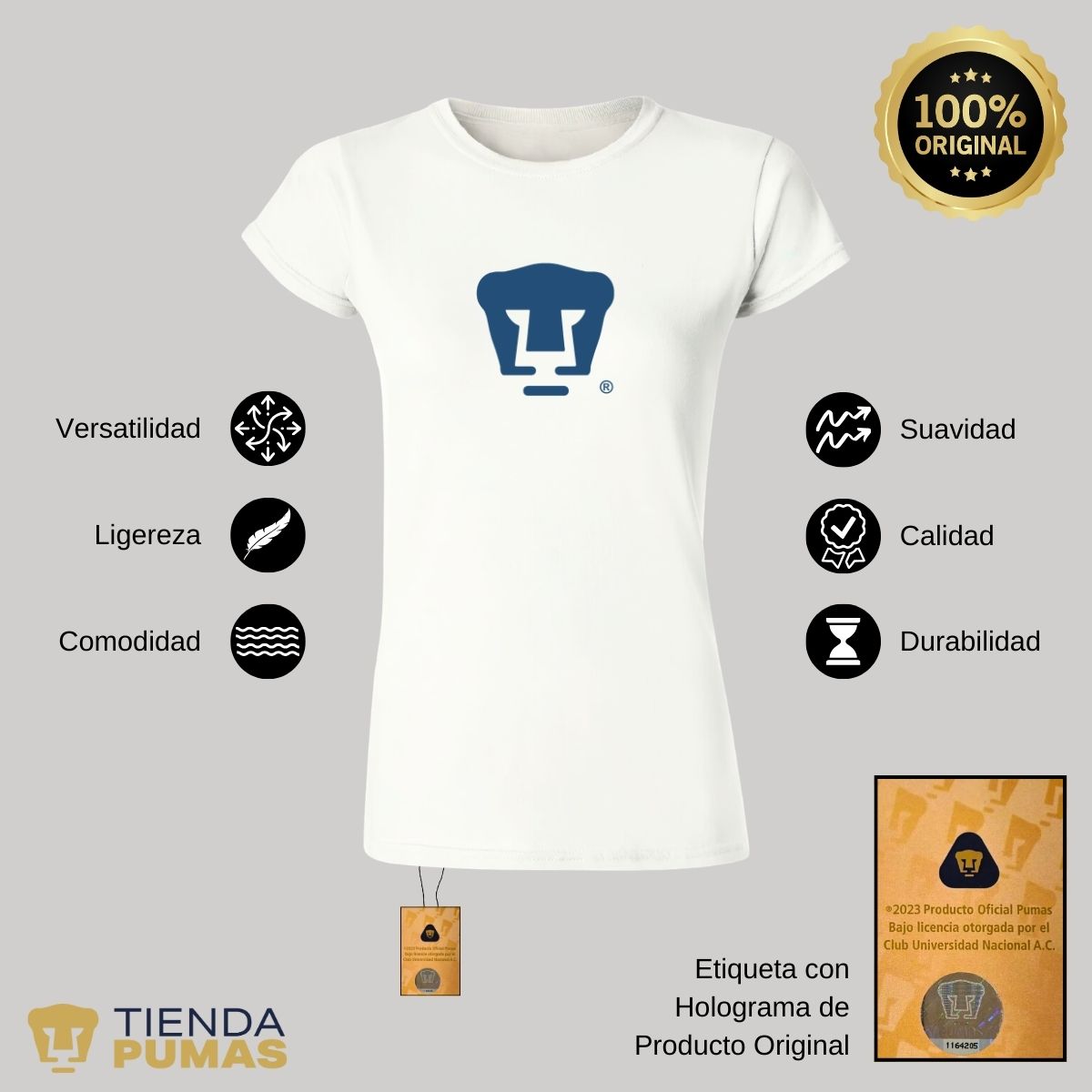 Playera Deportiva Mujer Pumas UNAM Azul Logo Vinil