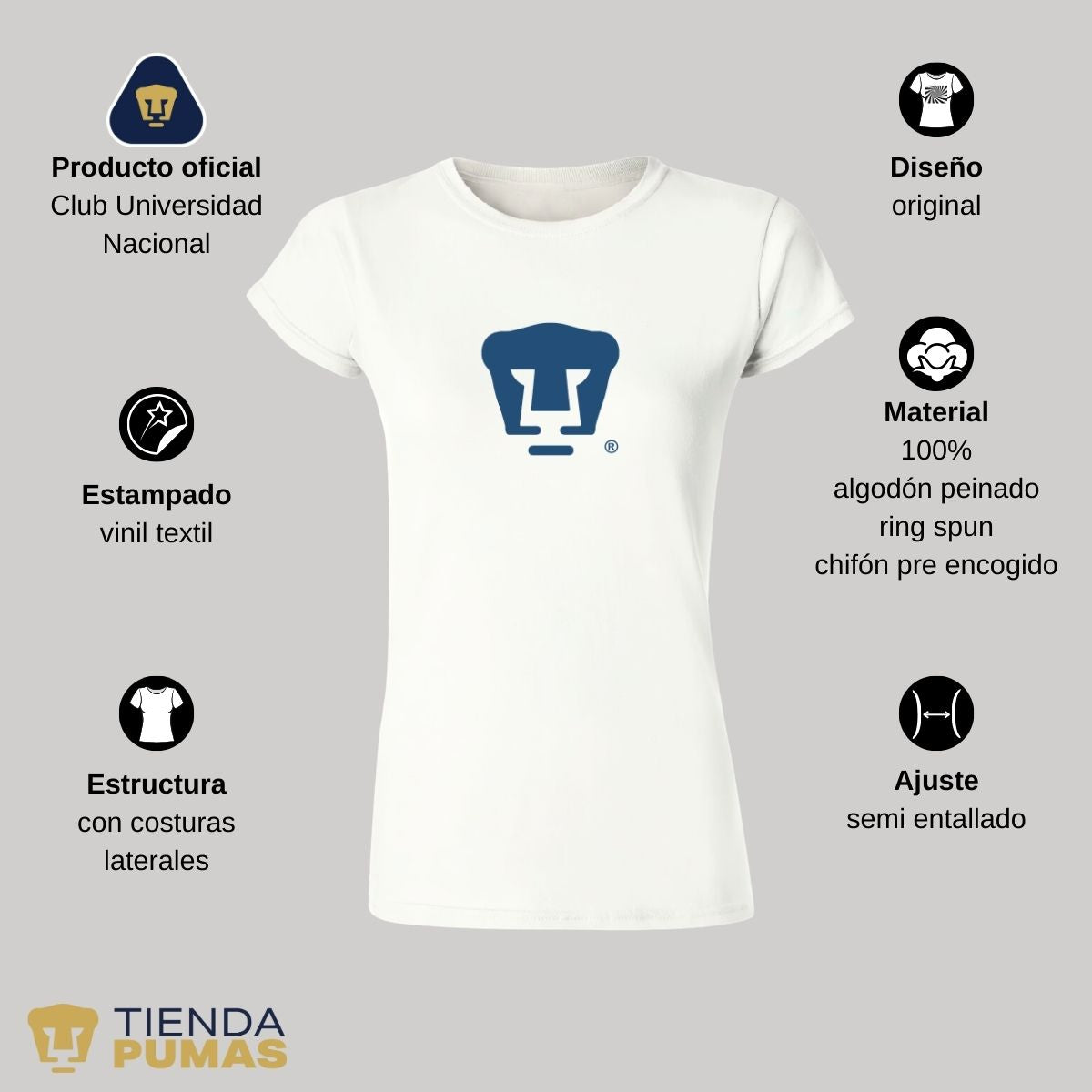 Playera Deportiva Mujer Pumas UNAM Azul Logo Vinil