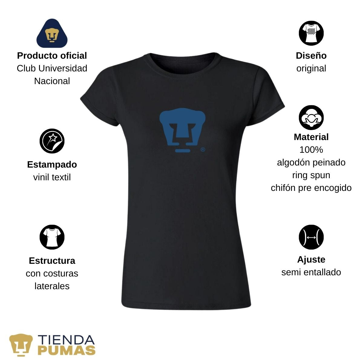 Playera Deportiva Mujer Pumas UNAM Azul Logo Vinil