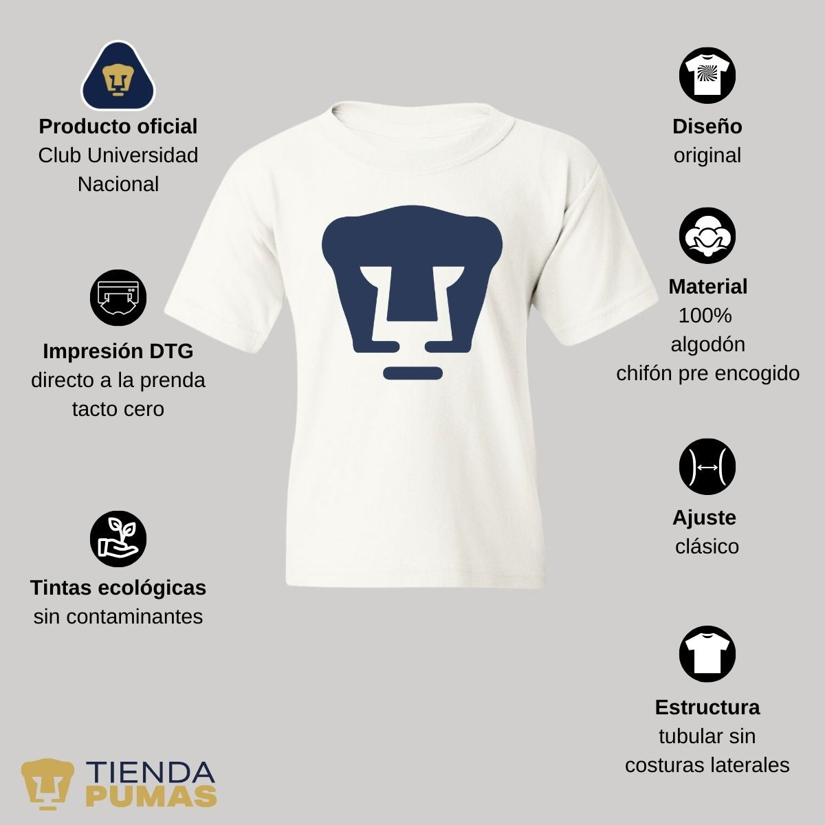 Playera Niño Niña Pumas UNAM Logo Azul