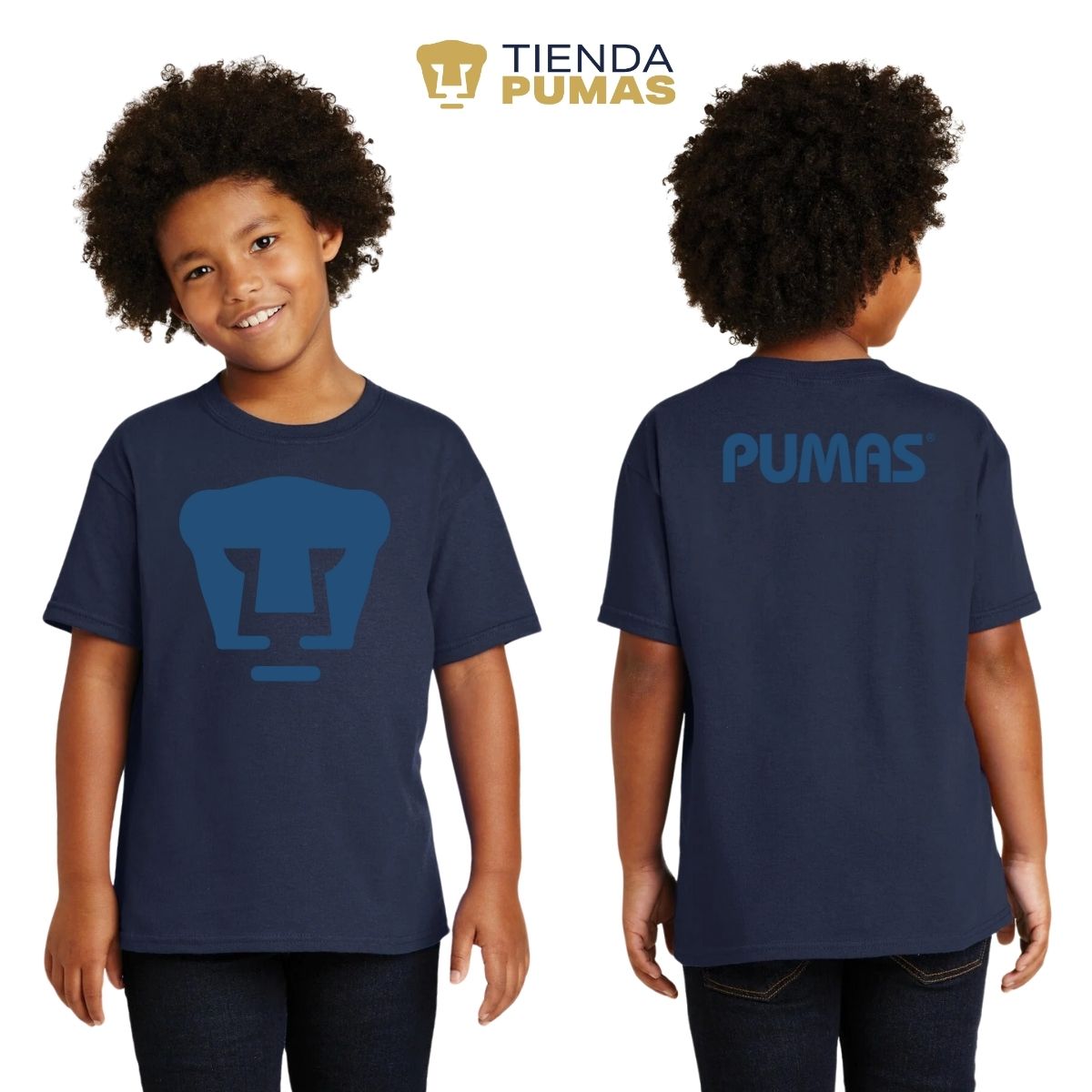 Playera Niño Niña Pumas UNAM Logo Azul