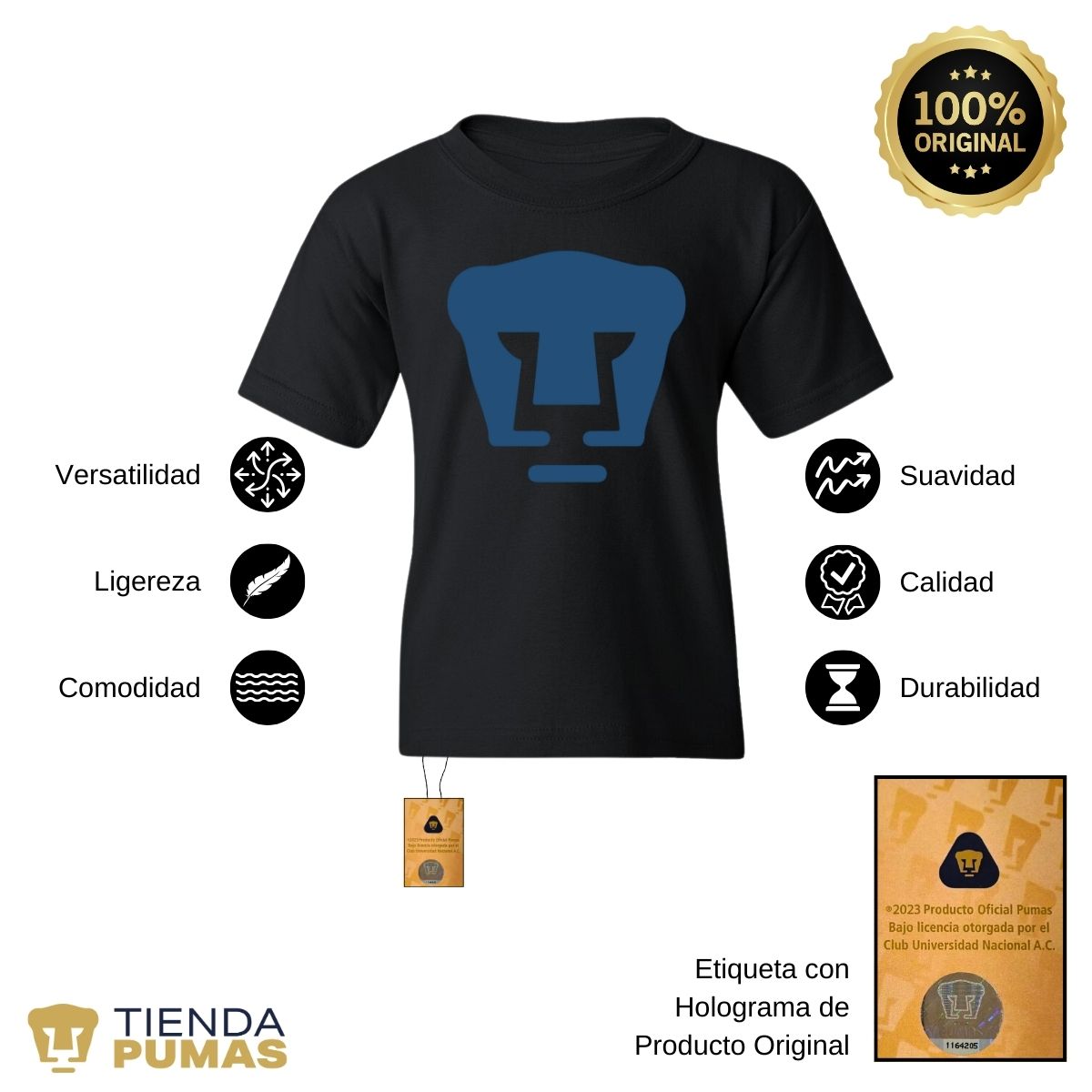 Playera Niño Niña Pumas UNAM Logo Azul