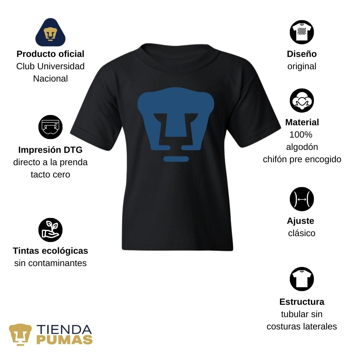 Playera Niño Niña Pumas UNAM Logo Azul