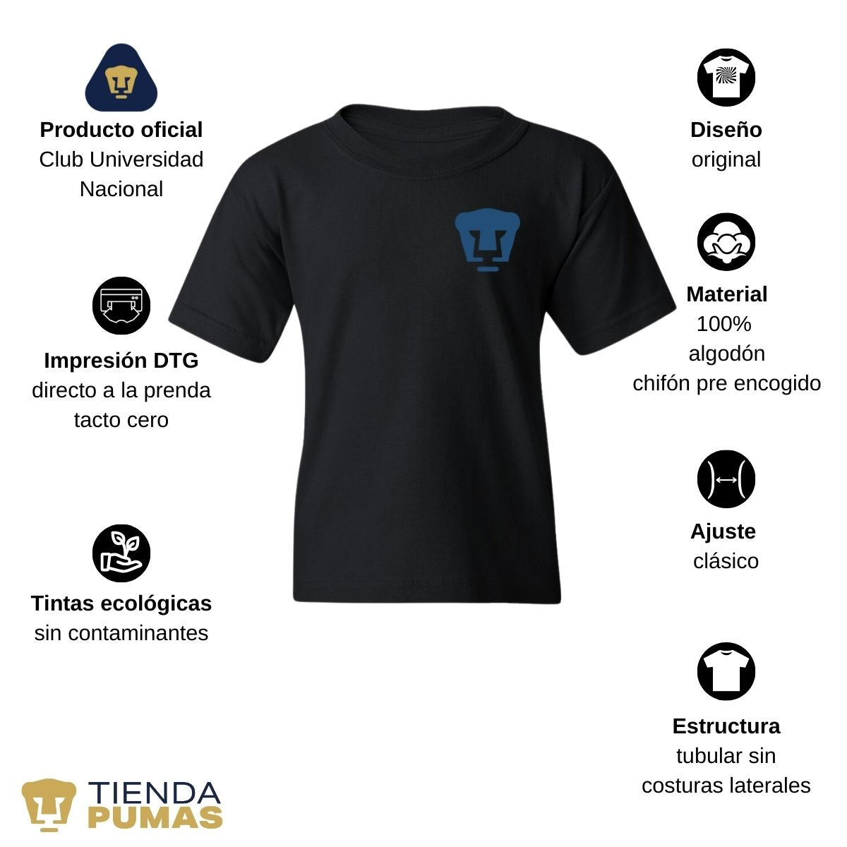 Playera Niño Niña Pumas UNAM Logo Azul Escudo