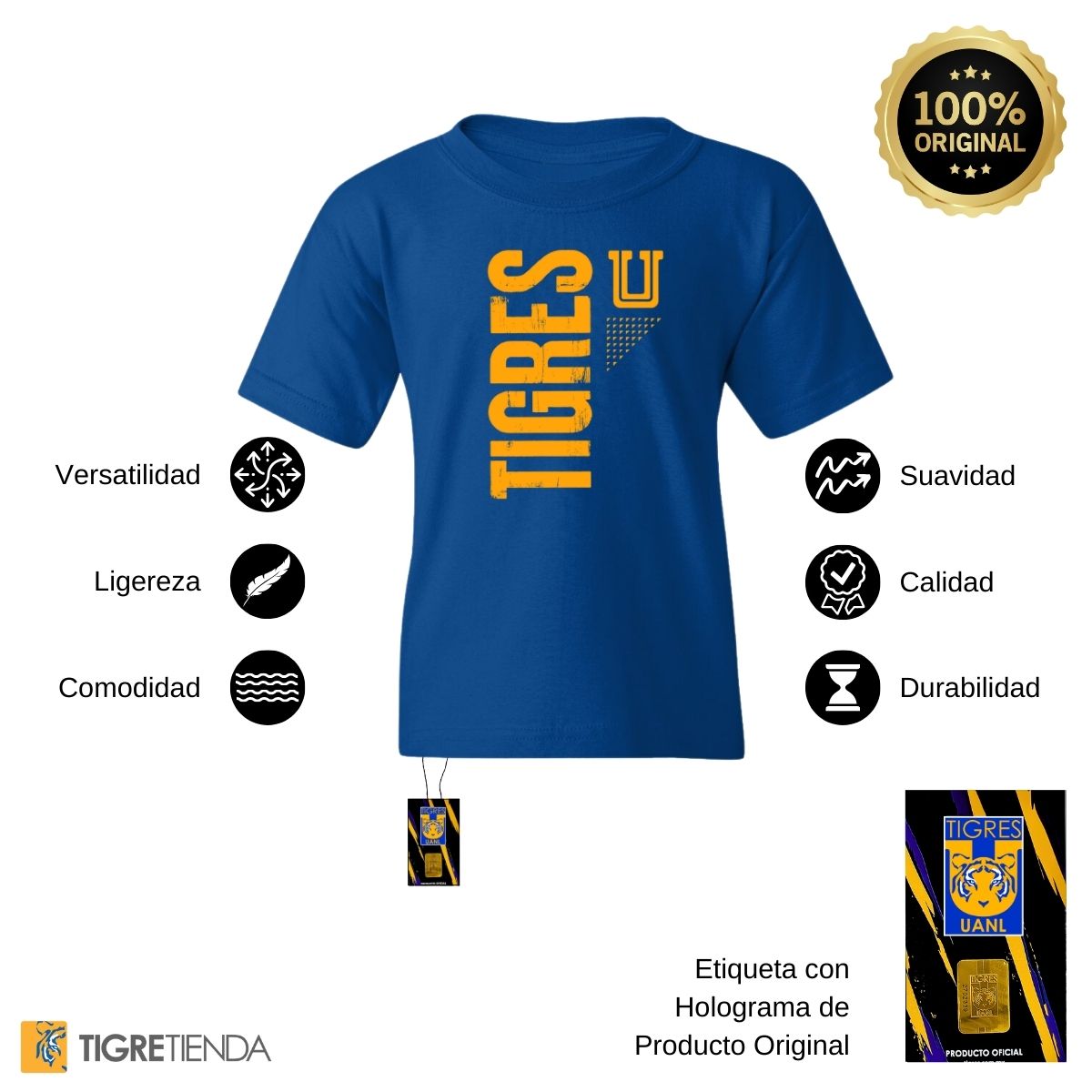 Playera Niño Niña Tigres UANL U Amarillo Fte