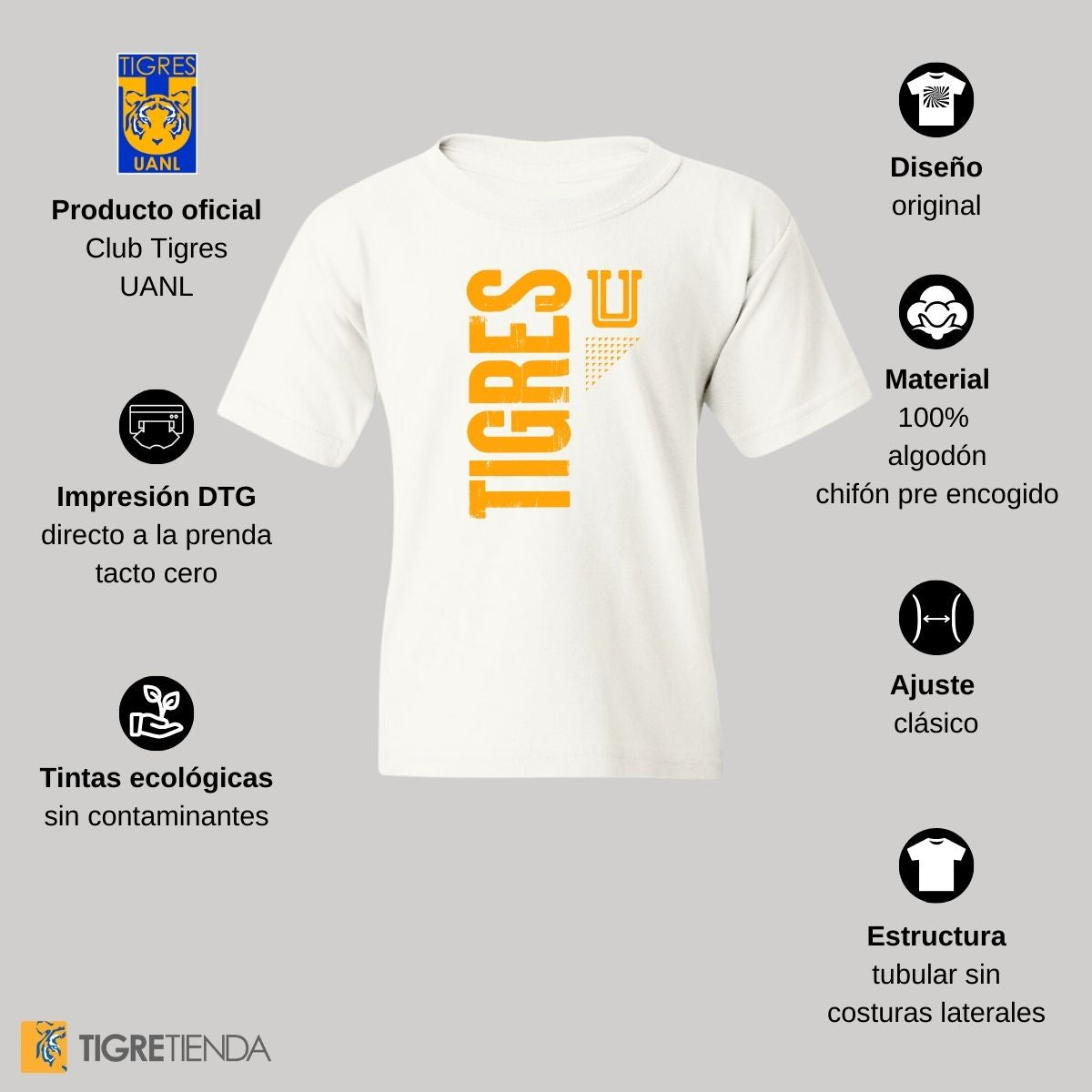 Playera Niño Niña Tigres UANL U Amarillo Fte