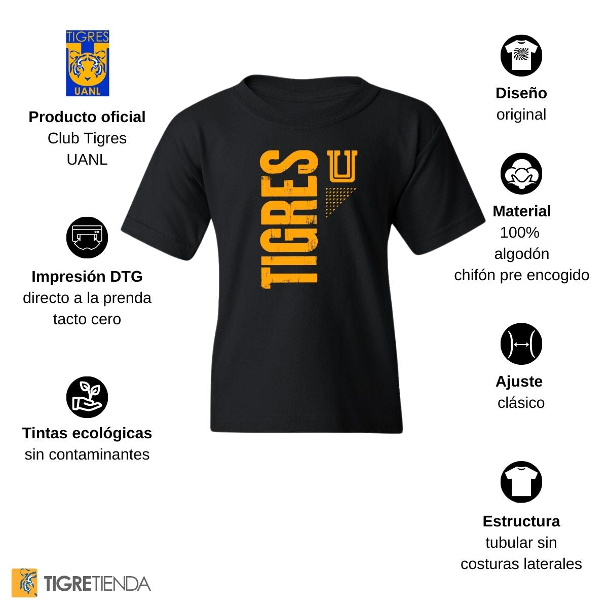 Playera Niño Niña Tigres UANL U Amarillo Fte