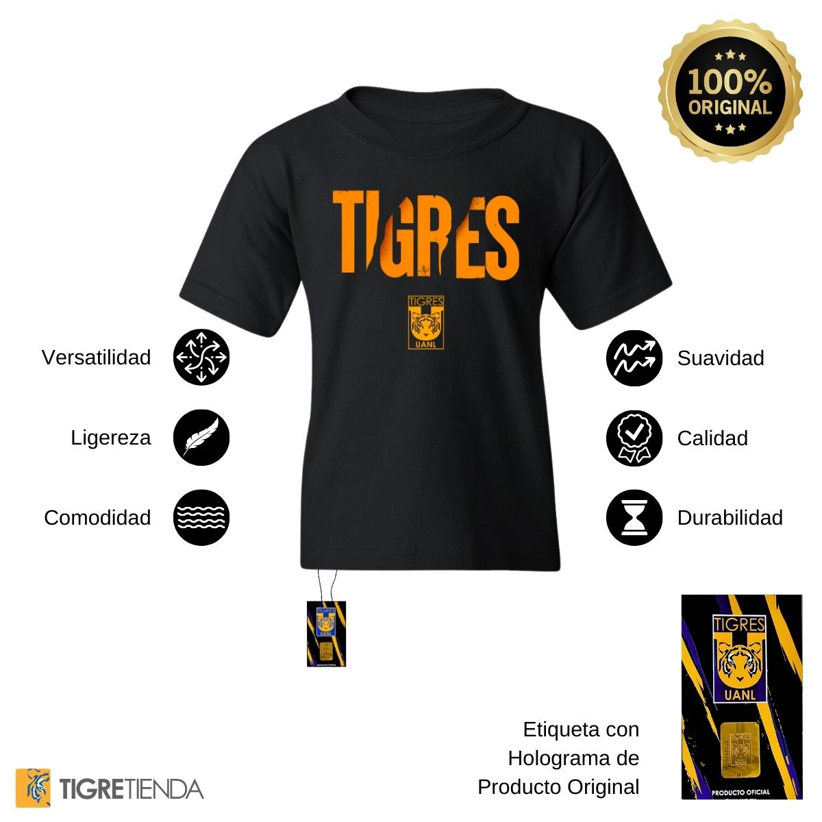 Playera Niño Niña Tigres UANL Zarpazo Amarillo