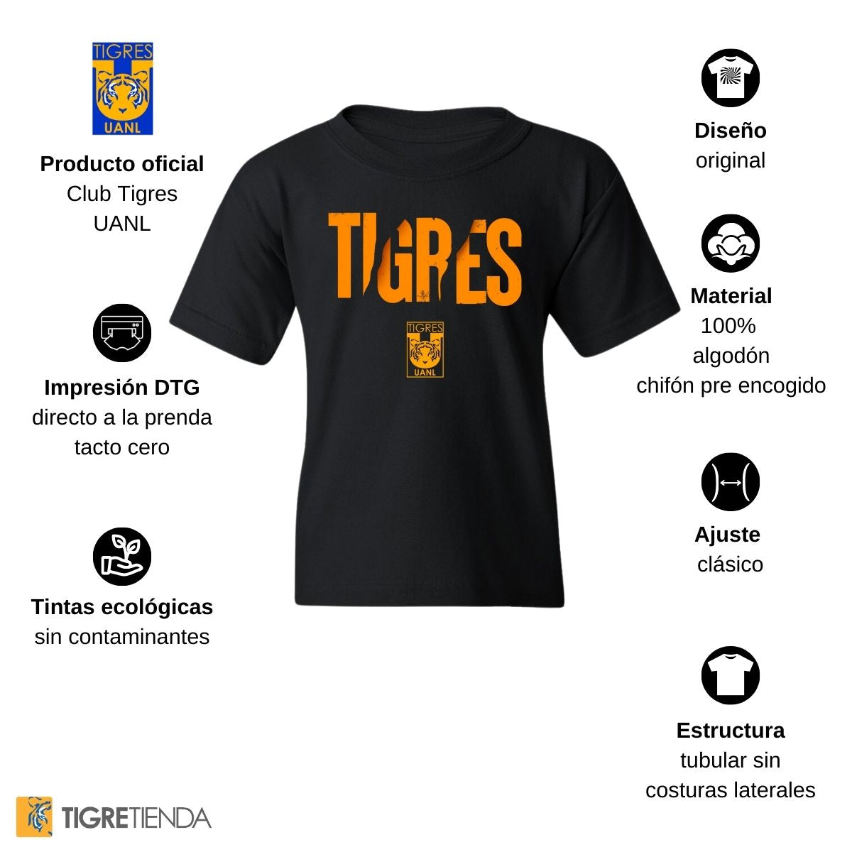 Playera Niño Niña Tigres UANL Zarpazo Amarillo