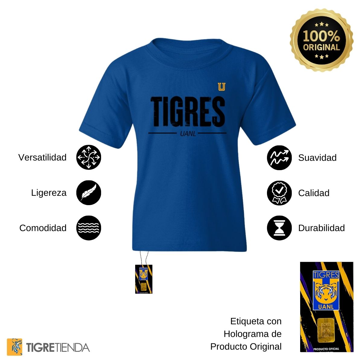 Playera Niño Niña Tigres UANL Logo Mono Amarillo