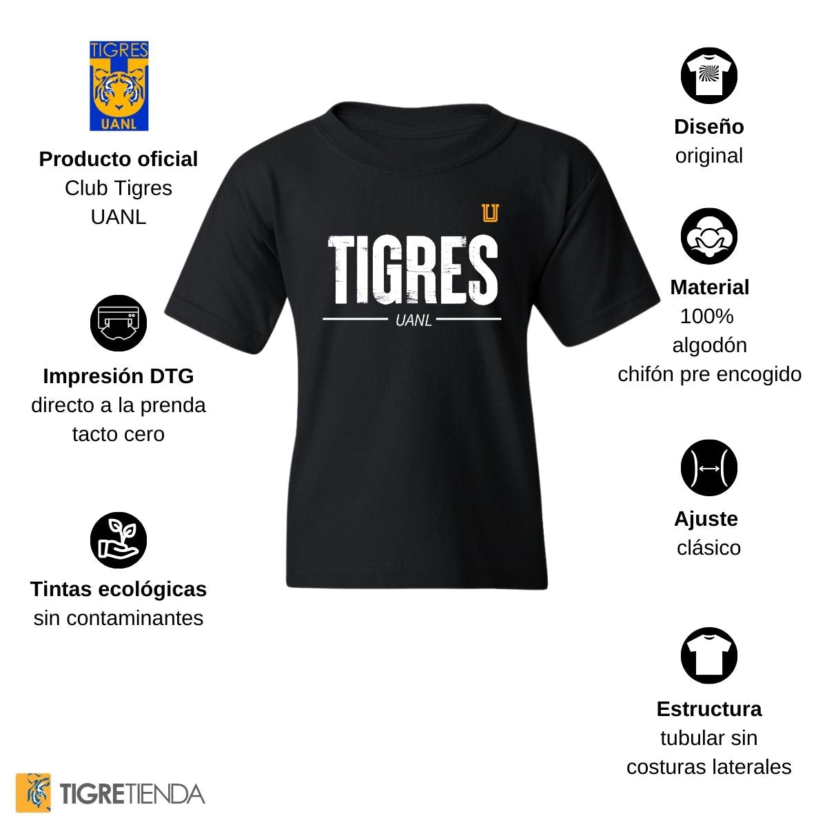 Playera Niño Niña Tigres UANL Logo Mono Amarillo