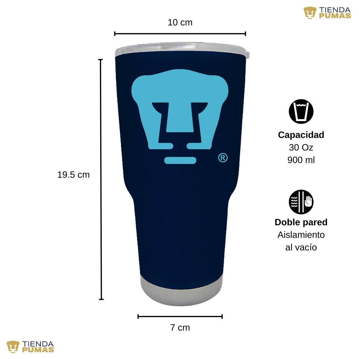 Termo 30 Oz Pumas UNAM Logo Azul Báltico