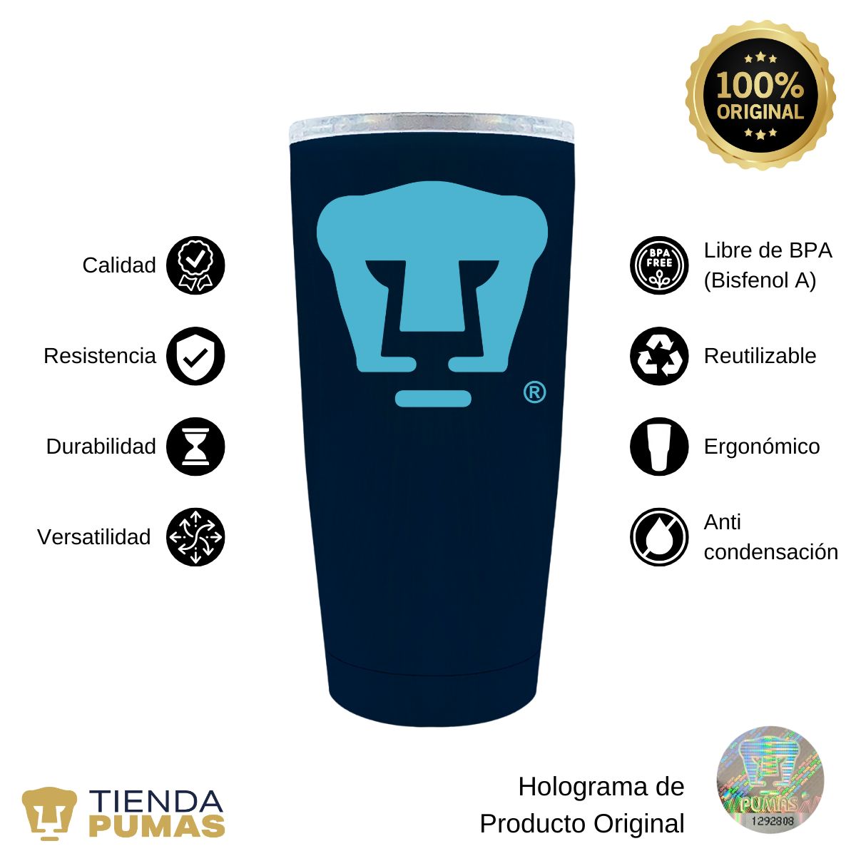 Termo 20 Oz Pumas UNAM Logo Azul Báltico