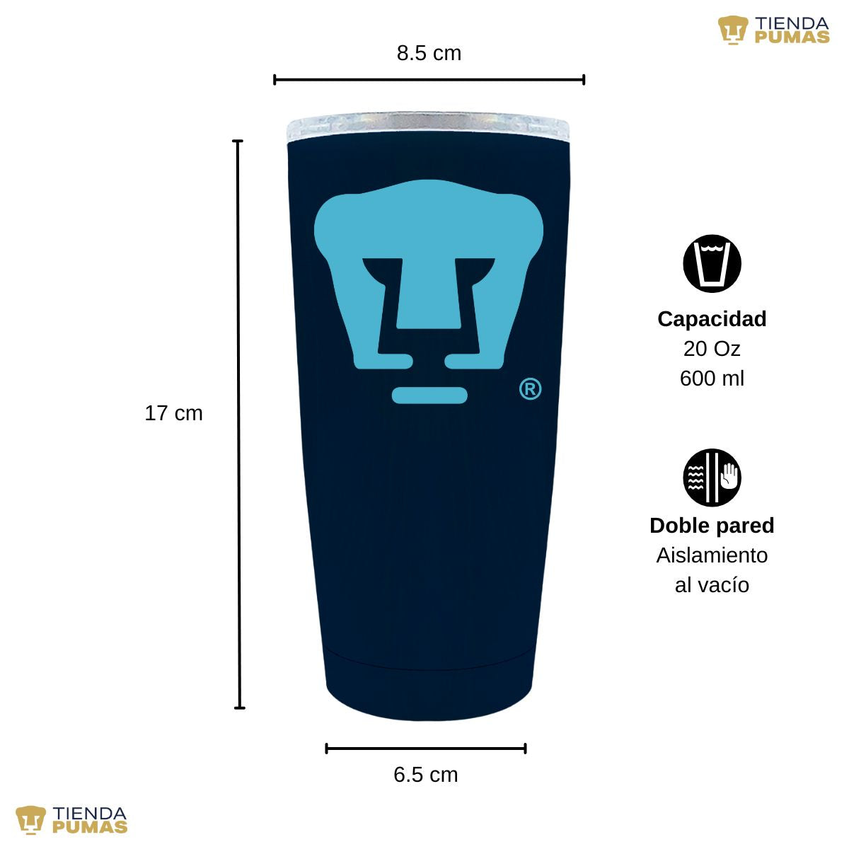 Termo 20 Oz Pumas UNAM Logo Azul Báltico