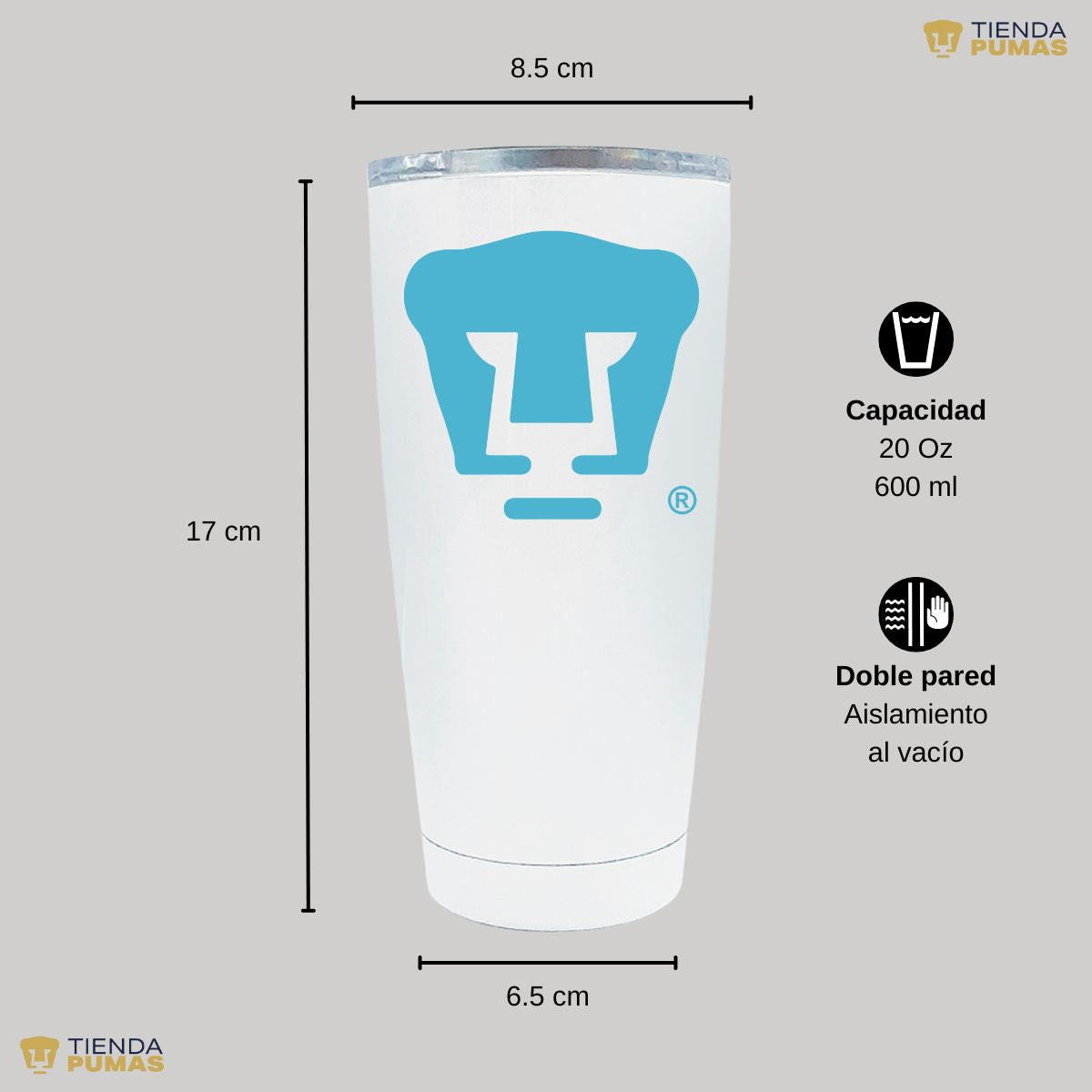 Termo 20 Oz Pumas UNAM Logo Azul Báltico