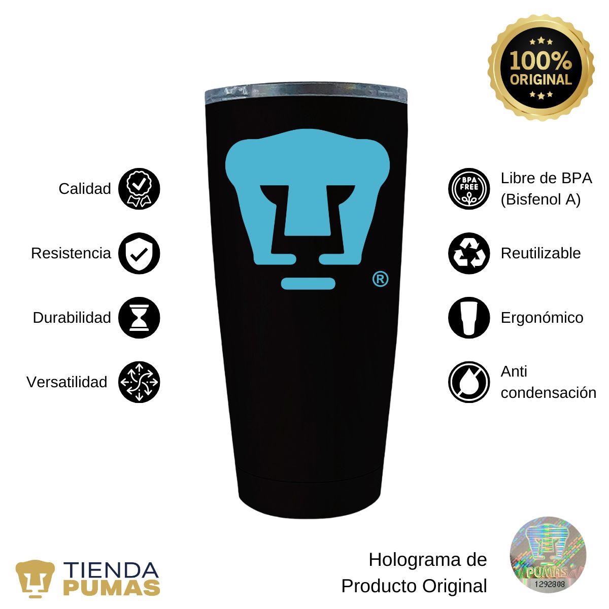 Termo 20 Oz Pumas UNAM Logo Azul Báltico