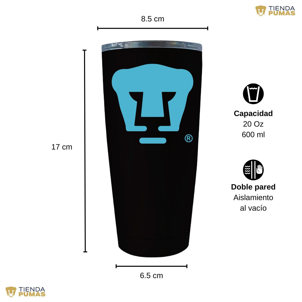 Termo 20 Oz Pumas UNAM Logo Azul Báltico