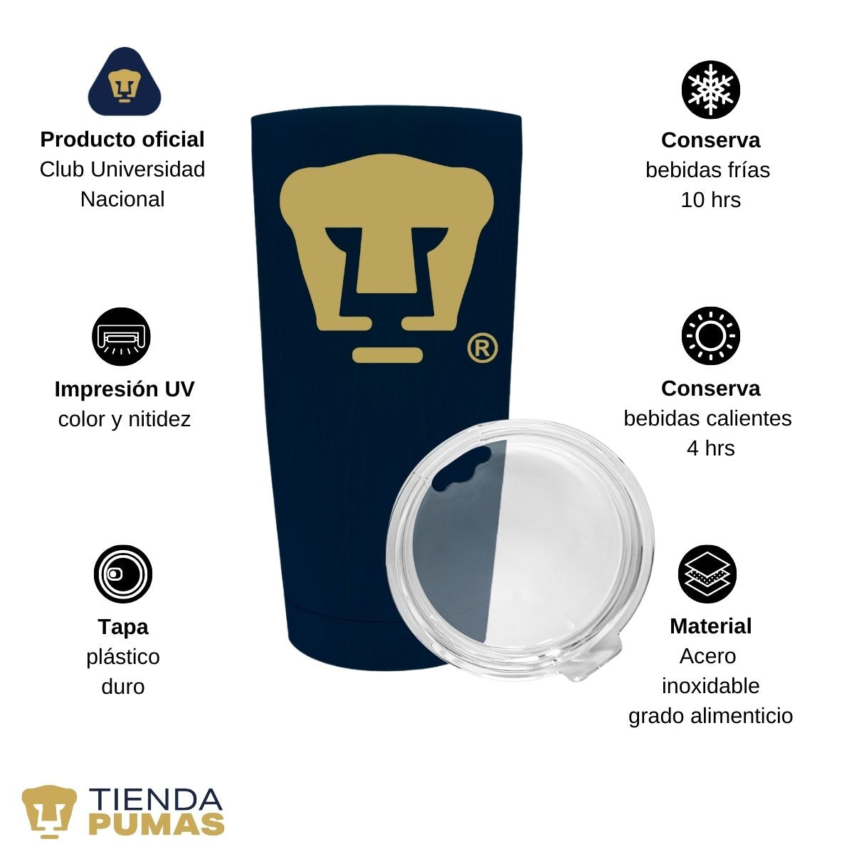 Termo 20 Oz Pumas UNAM Logo dorado