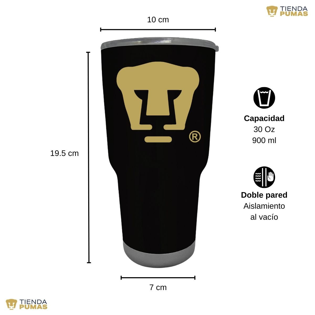 Termo 30 Oz Pumas UNAM Logo dorado