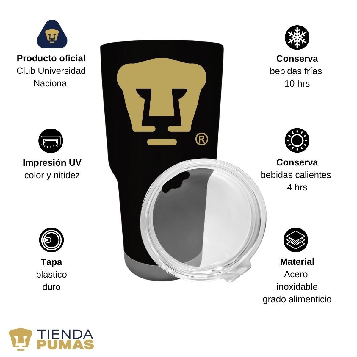 Termo 30 Oz Pumas UNAM Logo dorado