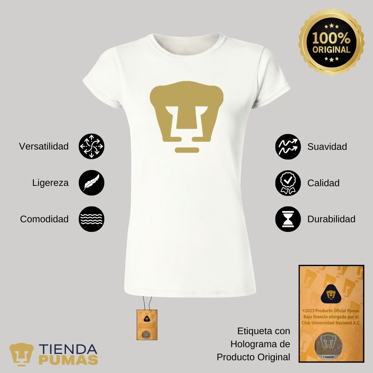 Playera Pumas UNAM Mujer Logo Dorado