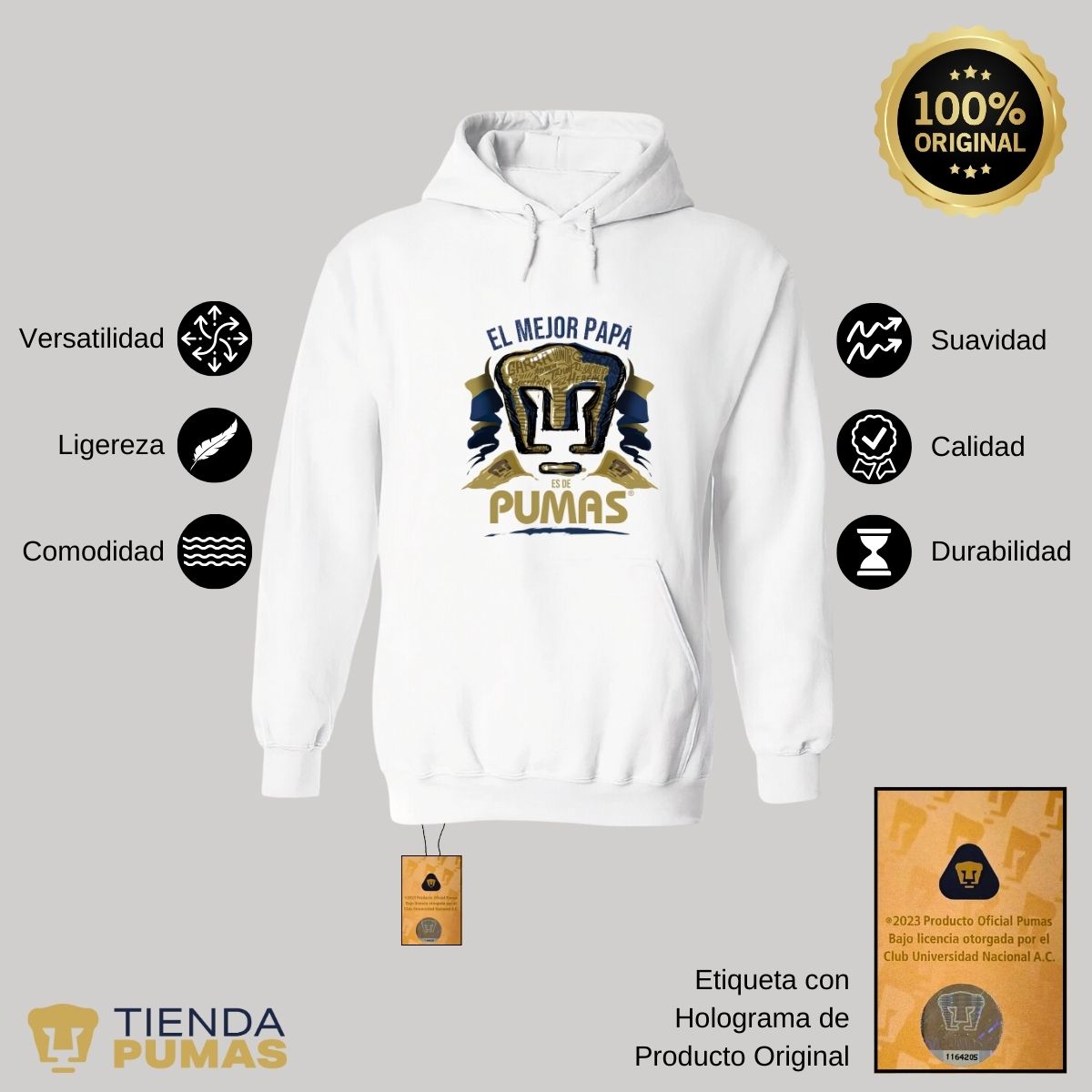 Sudadera Hombre Hoodie Pumas UNAM Mejor Papá Pumas