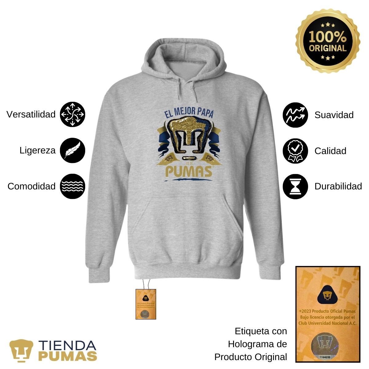 Sudadera Hombre Hoodie Pumas UNAM Mejor Papá Pumas