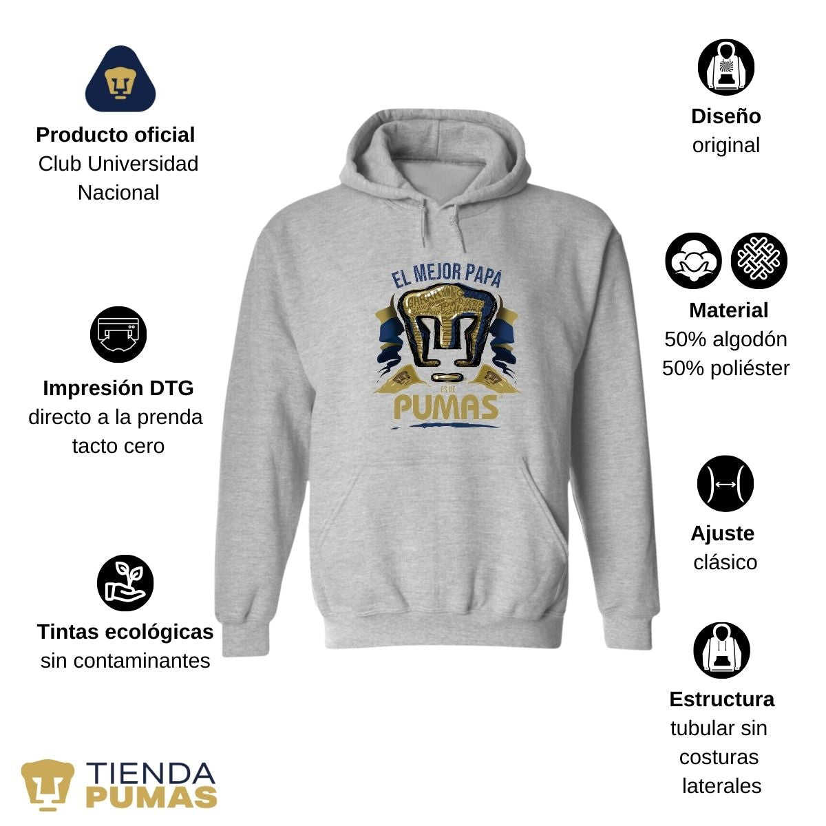 Sudadera Hombre Hoodie Pumas UNAM Mejor Papá Pumas