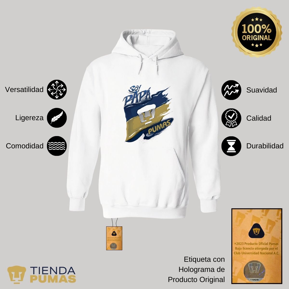 Sudadera Hombre Hoodie Pumas UNAM Soy Papá Pumas