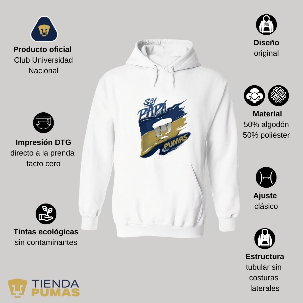 Sudadera Hombre Hoodie Pumas UNAM Soy Papá Pumas