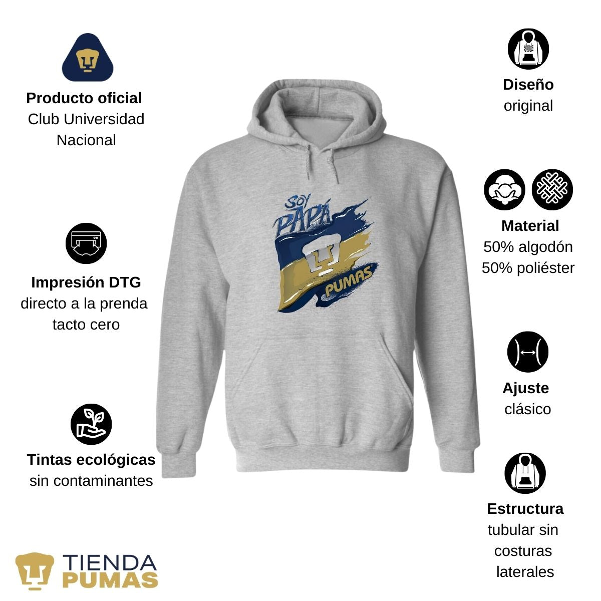 Sudadera Hombre Hoodie Pumas UNAM Soy Papá Pumas