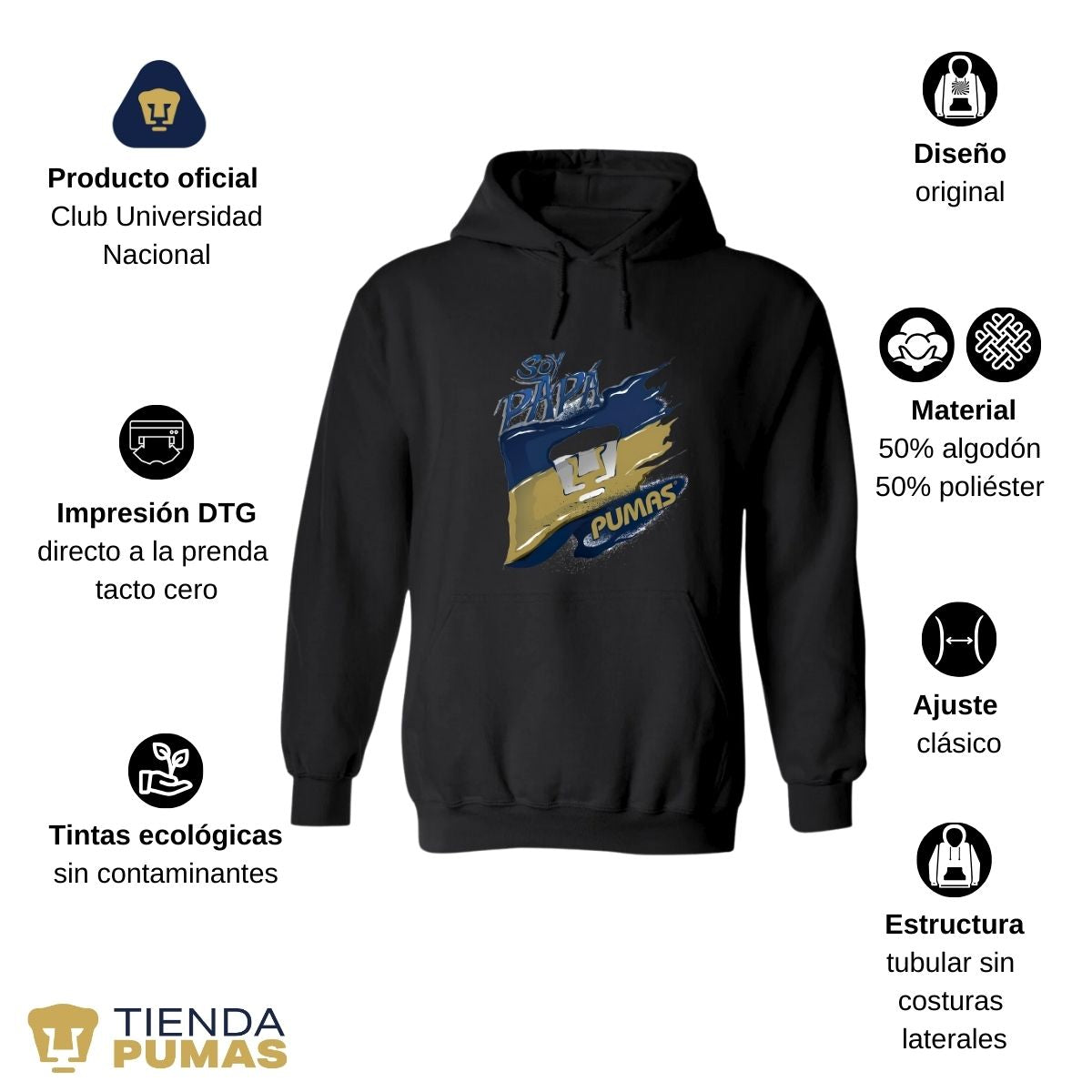 Sudadera Hombre Hoodie Pumas UNAM Soy Papá Pumas