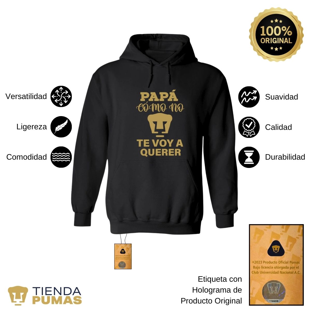 Sudadera Hombre Hoodie Pumas UNAM Papá cómo no te voy Querer