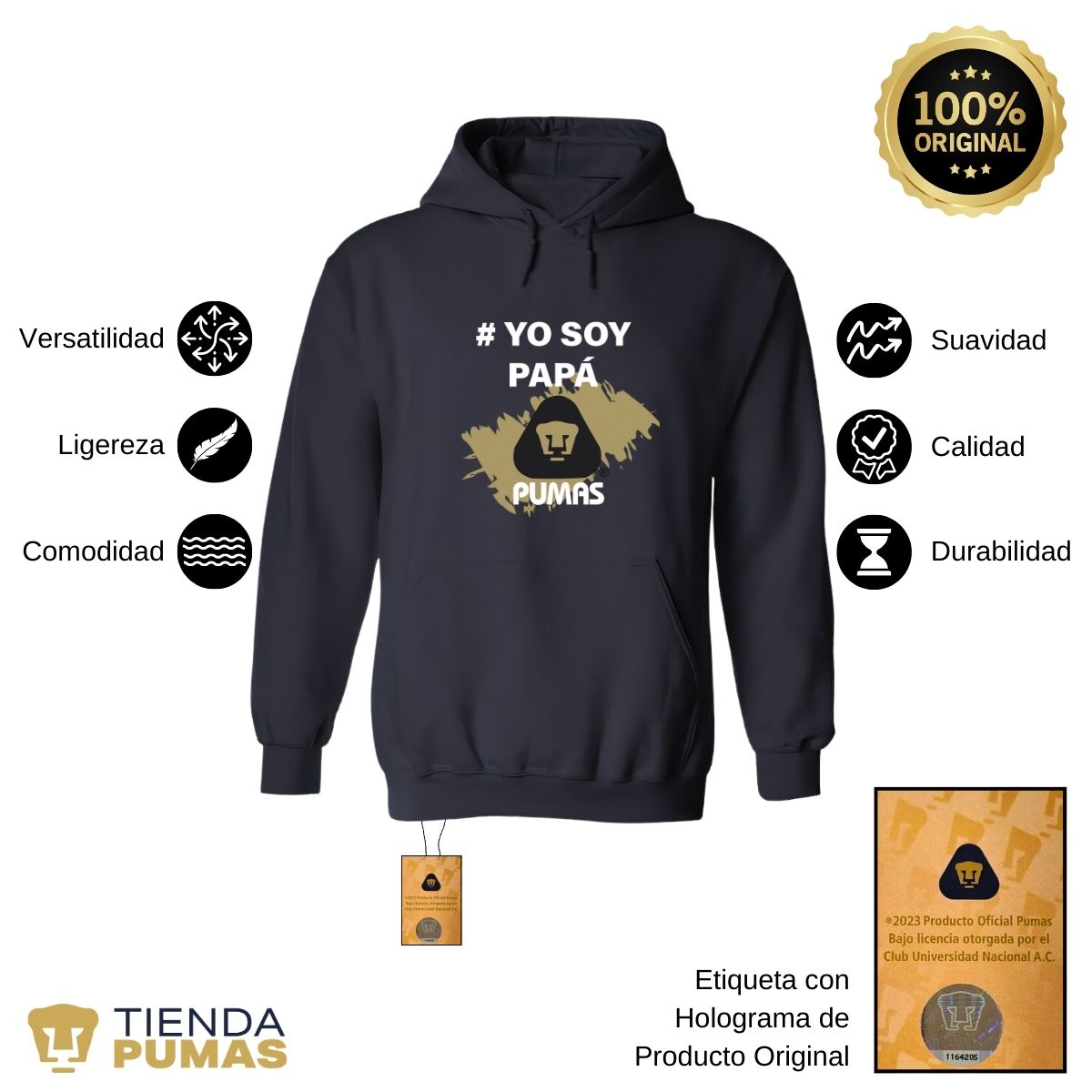 Sudadera Hombre Hoodie  Pumas UNAM Yo soy papá Pumas