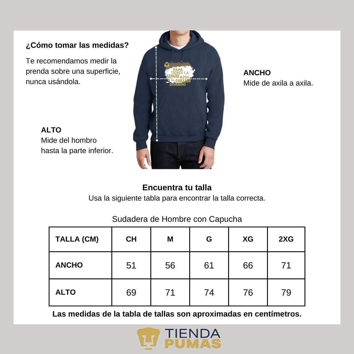 Sudadera Hombre Hoodie Pumas UNAM Papá sangre azul