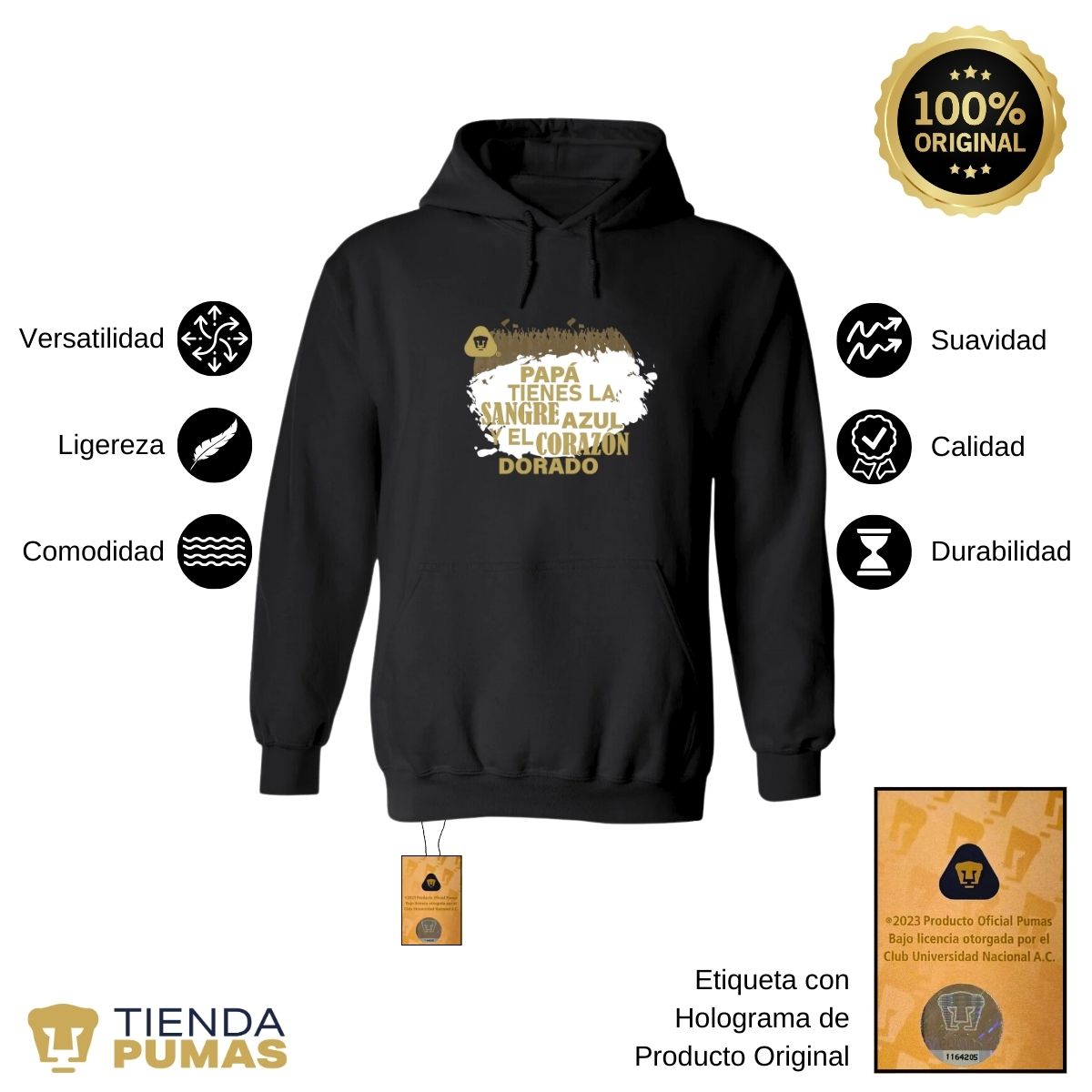 Sudadera Hombre Hoodie Pumas UNAM Papá sangre azul