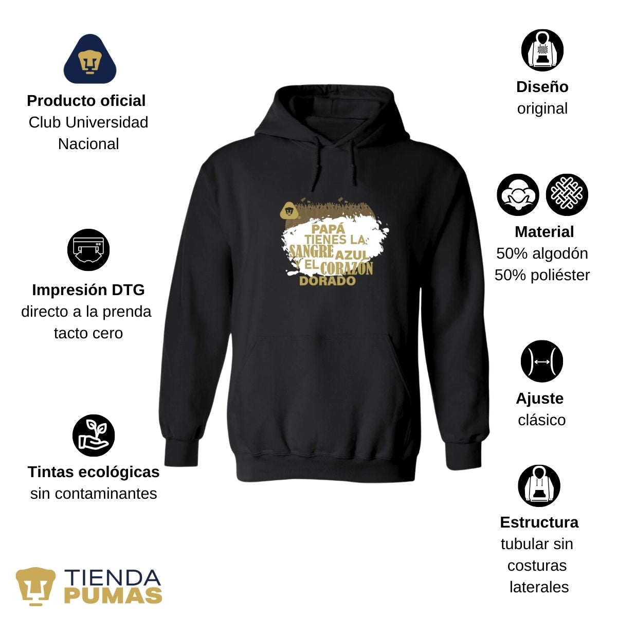 Sudadera Hombre Hoodie Pumas UNAM Papá sangre azul